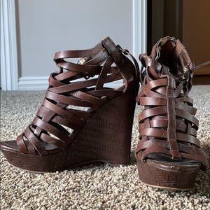 True religion strappy wedge shoes